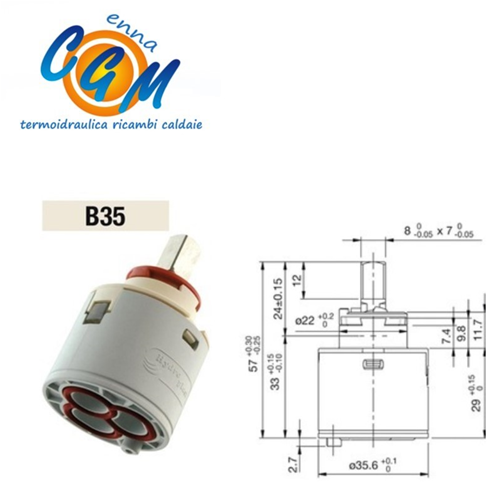 Cartuccia mon. - ø 35,5 - 1 piolo - H batt 28 - h 57 - man 8 x 7