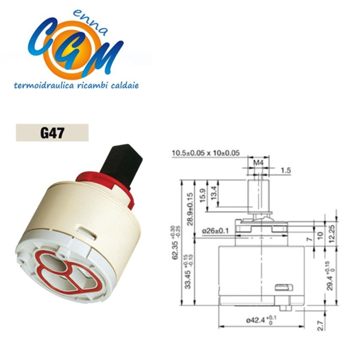 Cartuccia mon. - ø 42,5 - 2 pioli - H batt 30 - h totale 62 - man 10 x 10 G47