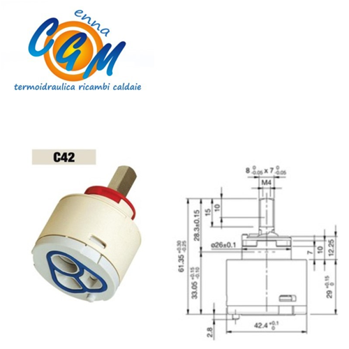 Cartuccia mon. - ø 42,5 - 1 piolo post - H batt 30 - h totale 62 - man 8 x 7 C42