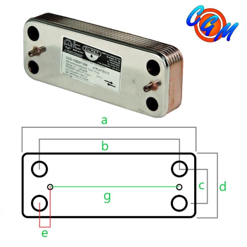 Scambiatore Secondario 12 P.  a 190 b 154 c 43 d 75 e 5 g 148  Con bordino O-Ring  Beretta R8036 ZB190BOR12B Zilmet 17B1901201 4364200