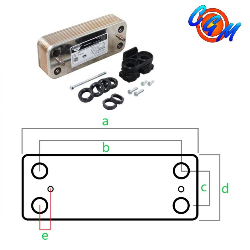 Scambiatore Secondario Ariston MTS CON MODIFICA  a 190 b 155 c 42 d 75 e 6  61302409-01