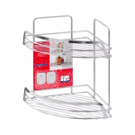 Mensola angolare 2 ripiani  in acciaio cromato L. 22 x H. 34 x P. 22 cm