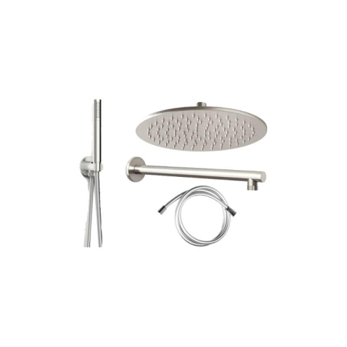 KIT TONDO Soffione doccia 250ø + BRACCIO +  FLESS. + DOCCETTA SPAZZOLATO  METAFORM
