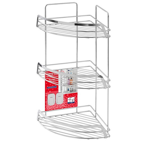 Mensola box doccia angolare 3 ripiani in acciaio cromato L. 22 x H. 49 x P. 22 cm
