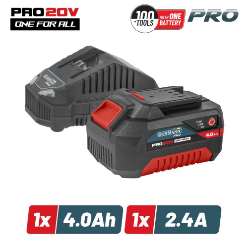 BATTERIA  20 V 4.0  Ah + CARICABATTERIA 2.5A   BorMann PRO BBP9940