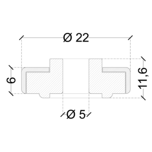 CUSCINETTI DELRIN SFERE INOX mm. 22x5x6/11,6h