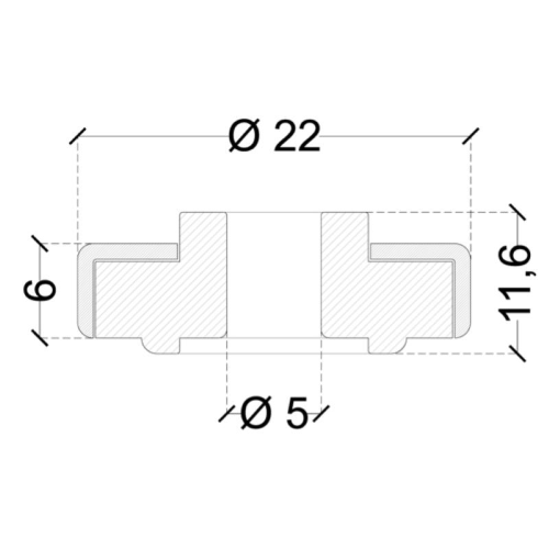 CUSCINETTI DELRIN SFERE INOX mm. 22x5x6/11,6h