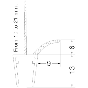 Guarnizione box doccia baffo laterale ed inferiore ala 21 mm   per vetro 6/8 mm  h + - 190 cm