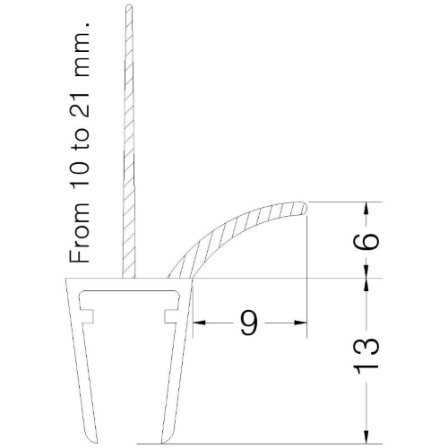 Guarnizione box doccia baffo laterale ed inferiore ala 21 mm   per vetro 6/8 mm  h + - 190 cm
