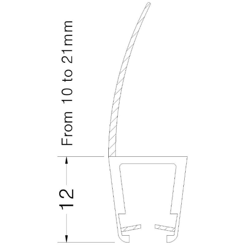 Guarnizione box doccia baffo inferiore 21 mm - per vetro 6-8  mm   h + - 190 cm