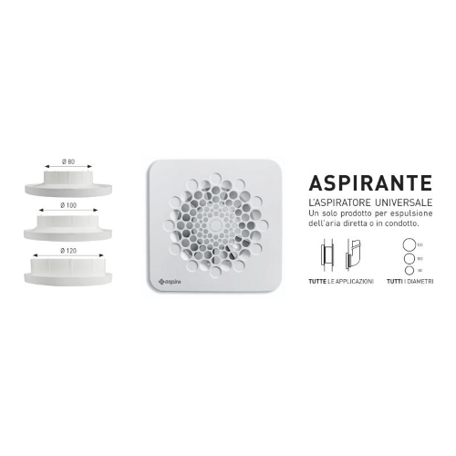 Aspiratore bagno Un solo prodotto per tutti i diametri Diam. 80 mm / 100 mm / 120 mm. Dimensioni: 180x180x57 mm. FANTINI COSMI AP3100
